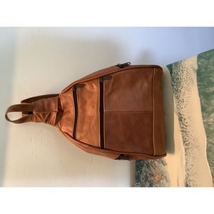 Leather cognac travel bag backpack